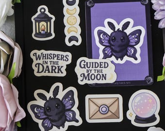 Sticker Set Alycia – Dunkle Ästhetik Sticker – Motte, Hexe, Okkult – Gothic Deko für Bullet Journal, Laptop, Scrapbook – Dark Academia