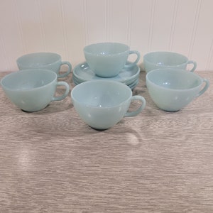 Delphite Blue Fire King Teacups and Saucers