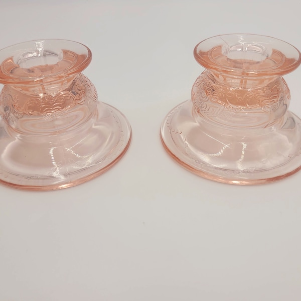 Indiana Glass Pastel Pink 2pc Candleholder Set