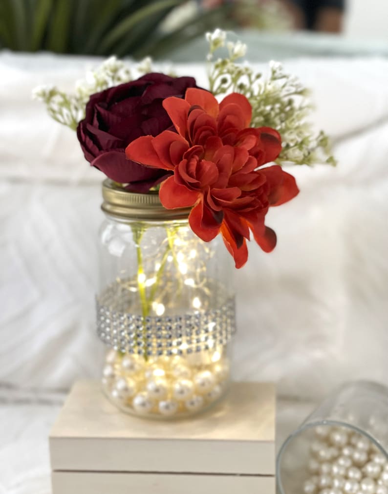 Wedding centerpiece for tables, Personalized Centerpieces with lights and pearls, wedding decor for tables, elegant wedding decorations image 6