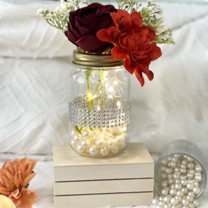 Wedding centerpiece for tables, Personalized Centerpieces with lights and pearls, wedding decor for tables, elegant wedding decorations image 5