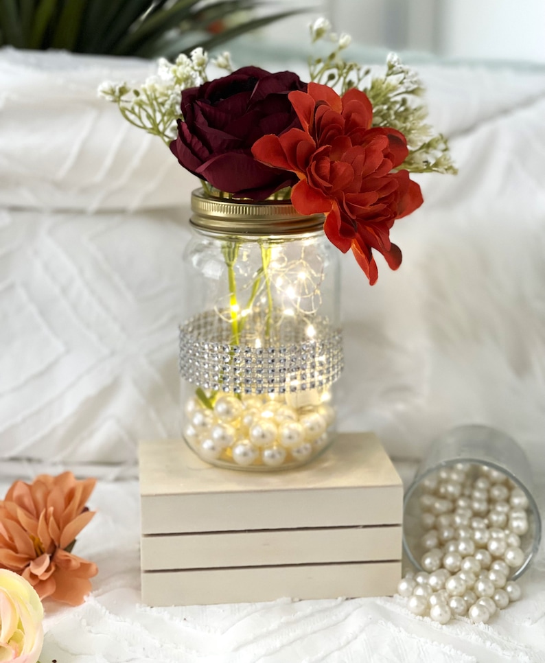 Wedding centerpiece for tables, Personalized Centerpieces with lights and pearls, wedding decor for tables, elegant wedding decorations image 5