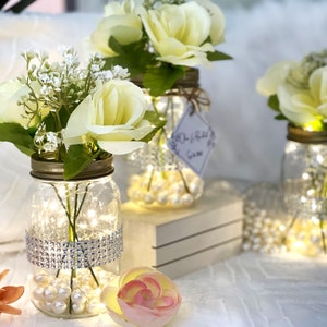 Wedding centerpiece for tables, Personalized Centerpieces with lights and pearls, wedding decor for tables, elegant wedding decorations image 9