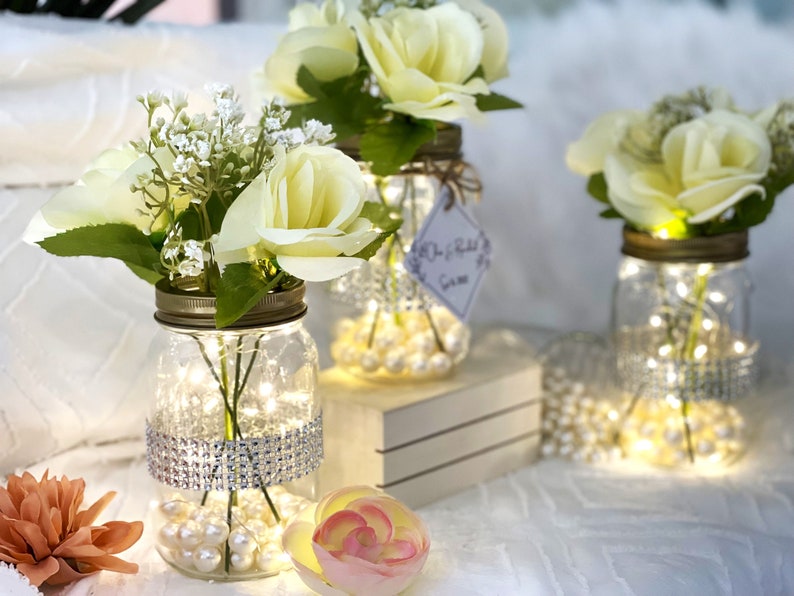 Wedding centerpiece for tables, Personalized Centerpieces with lights and pearls, wedding decor for tables, elegant wedding decorations image 9