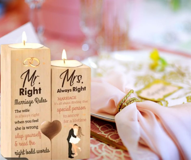 Wedding Gift, Wedding Gift for Him and Her, Bridal Shower Gift, Mr Right Mrs Always Right cute gift for wedding, Funny Wedding Couple Gift image 1