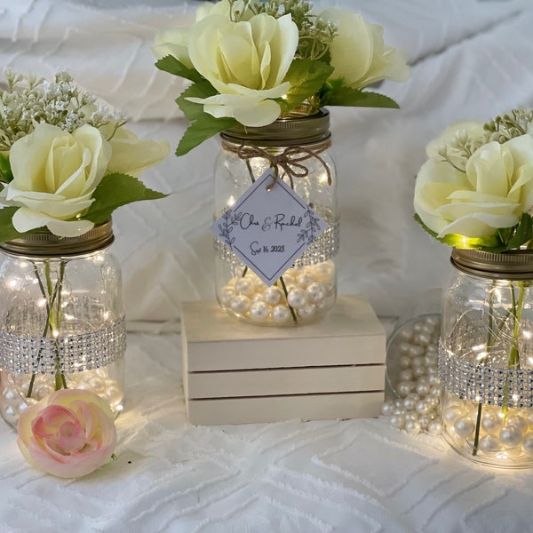 Wedding centerpiece for tables, Centerpieces with lights and pearls for elegant wedding, wedding decor for tables, elegant table decors