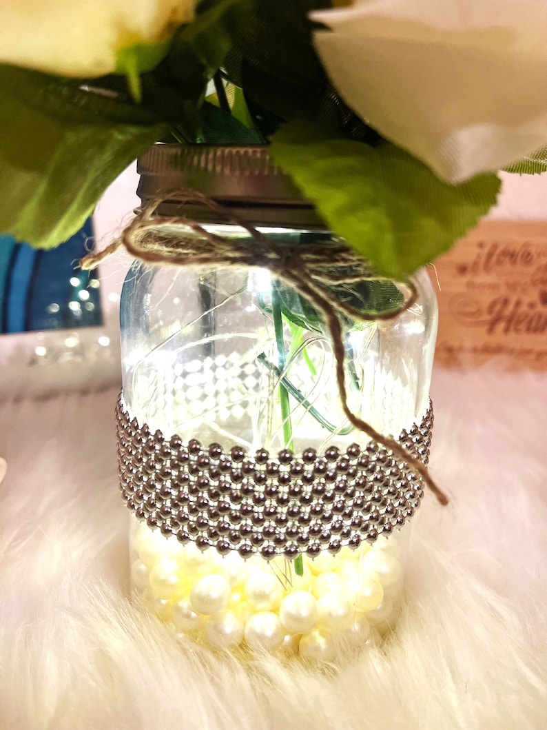 Wedding centerpiece for tables, Personalized Centerpieces with lights and pearls, wedding decor for tables, elegant wedding decorations image 8