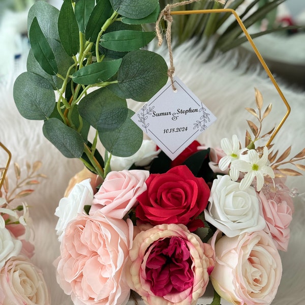 Blush and Red Wedding Centerpiece with custom names, , wedding table decorations, elegant table decor for wedding/Bridal shower/Baby Shower