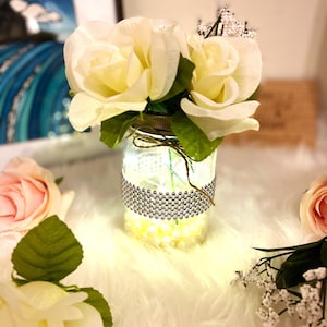 Wedding centerpiece for tables, Personalized Centerpieces with lights and pearls, wedding decor for tables, elegant wedding decorations image 3