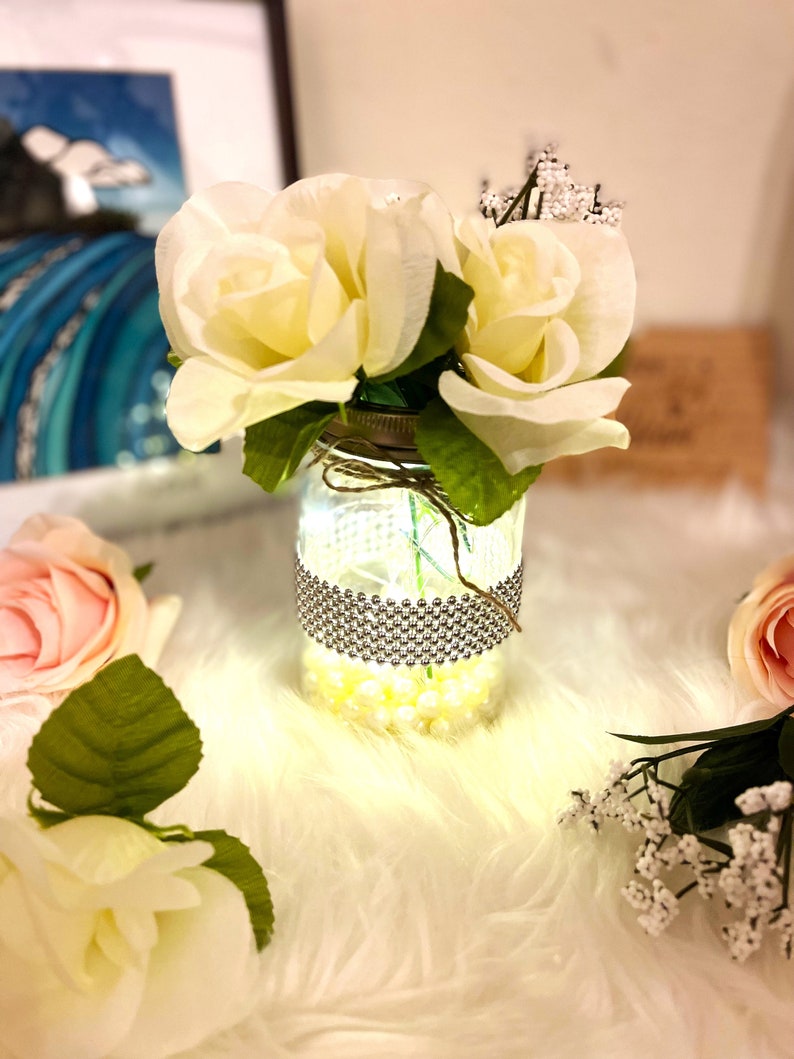 Wedding centerpiece for tables, Personalized Centerpieces with lights and pearls, wedding decor for tables, elegant wedding decorations image 3