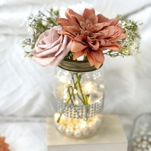 Wedding centerpiece for tables, Personalized Centerpieces with lights and pearls, wedding decor for tables, elegant wedding decorations image 1