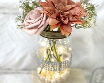 Wedding centerpiece for tables, Personalized Centerpieces with lights and pearls, wedding decor for tables, elegant wedding decorations