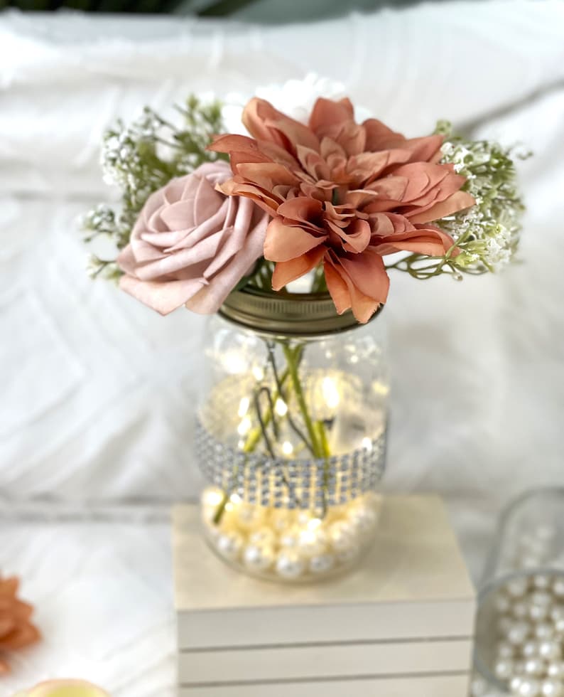 Wedding centerpiece for tables, Personalized Centerpieces with lights and pearls, wedding decor for tables, elegant wedding decorations image 1