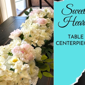 Sweetheart Table Wedding Centerpiece, elegant centerpiece for wedding table, wedding decorations, flower runner centerpiece 4 feet long