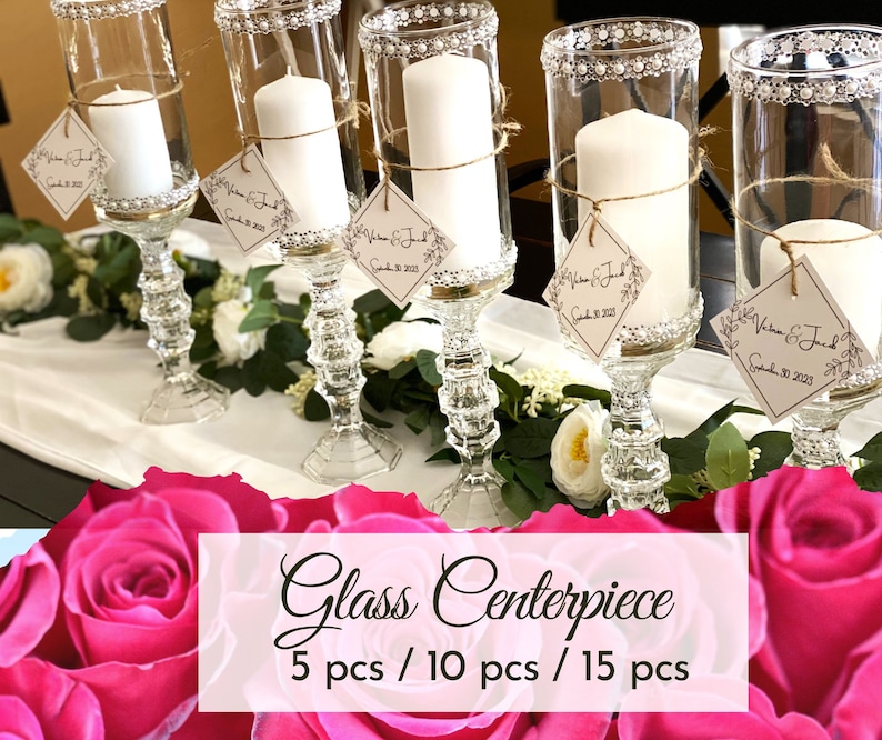 Bulk Wedding Centerpieces, Personalized Glass Wedding Centerpiece
