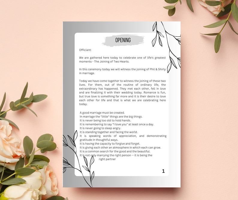 Wedding Ceremony Script, Unique Wedding Script, Beautiful Modern Script ...