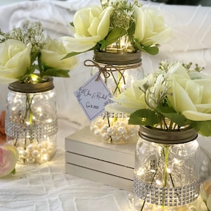 Wedding centerpiece for tables, Personalized Centerpieces with lights and pearls, wedding decor for tables, elegant wedding decorations image 2