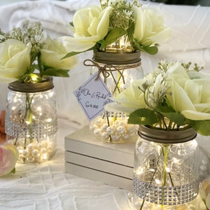 Wedding centerpiece for tables, Personalized Centerpieces with lights and pearls, wedding decor for tables, elegant wedding decorations