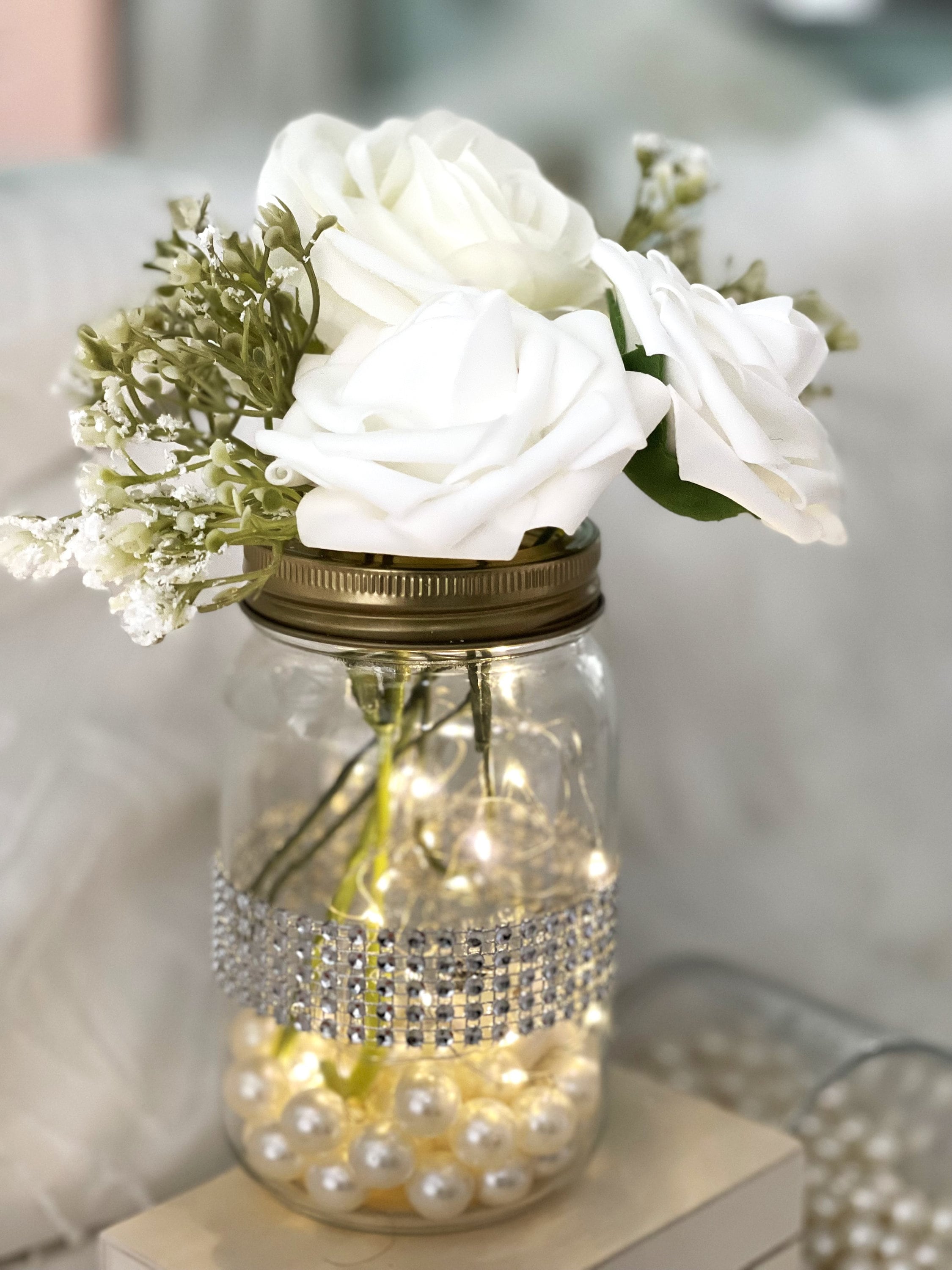 Wedding Centerpiece for Tables, Centerpieces With Lights and Pearls for