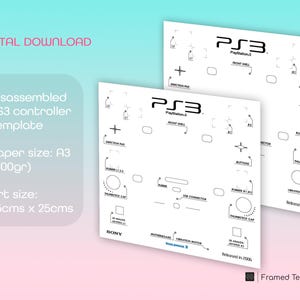 Sony Play Station 3 Controller Teardown Template / A3, 25cms x 25cms / framed template (instant Download) Disassembled Art blueprint DIY