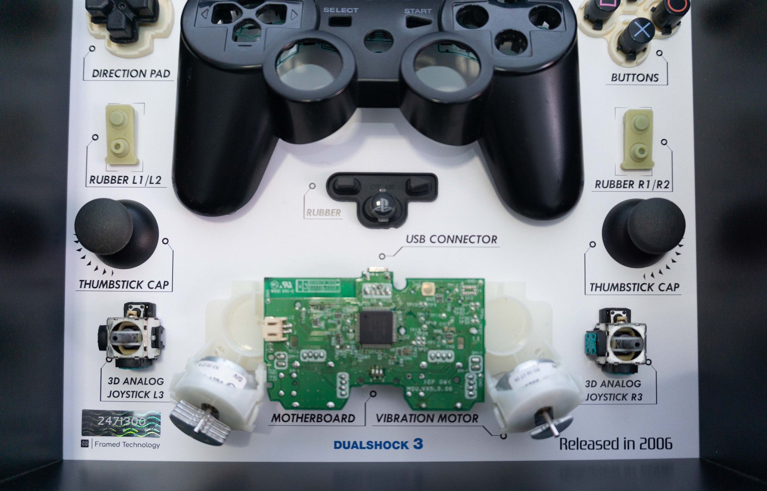 Framed Play Station 3 Controller Disassembled Game Console Wall
