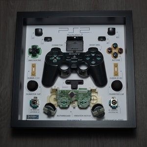 Framed Play Station 2 Controller Disassembled Game Console Wall Art Gifts Wall Decor Home PS2 Dualshock 2 Diorama Shadow Box