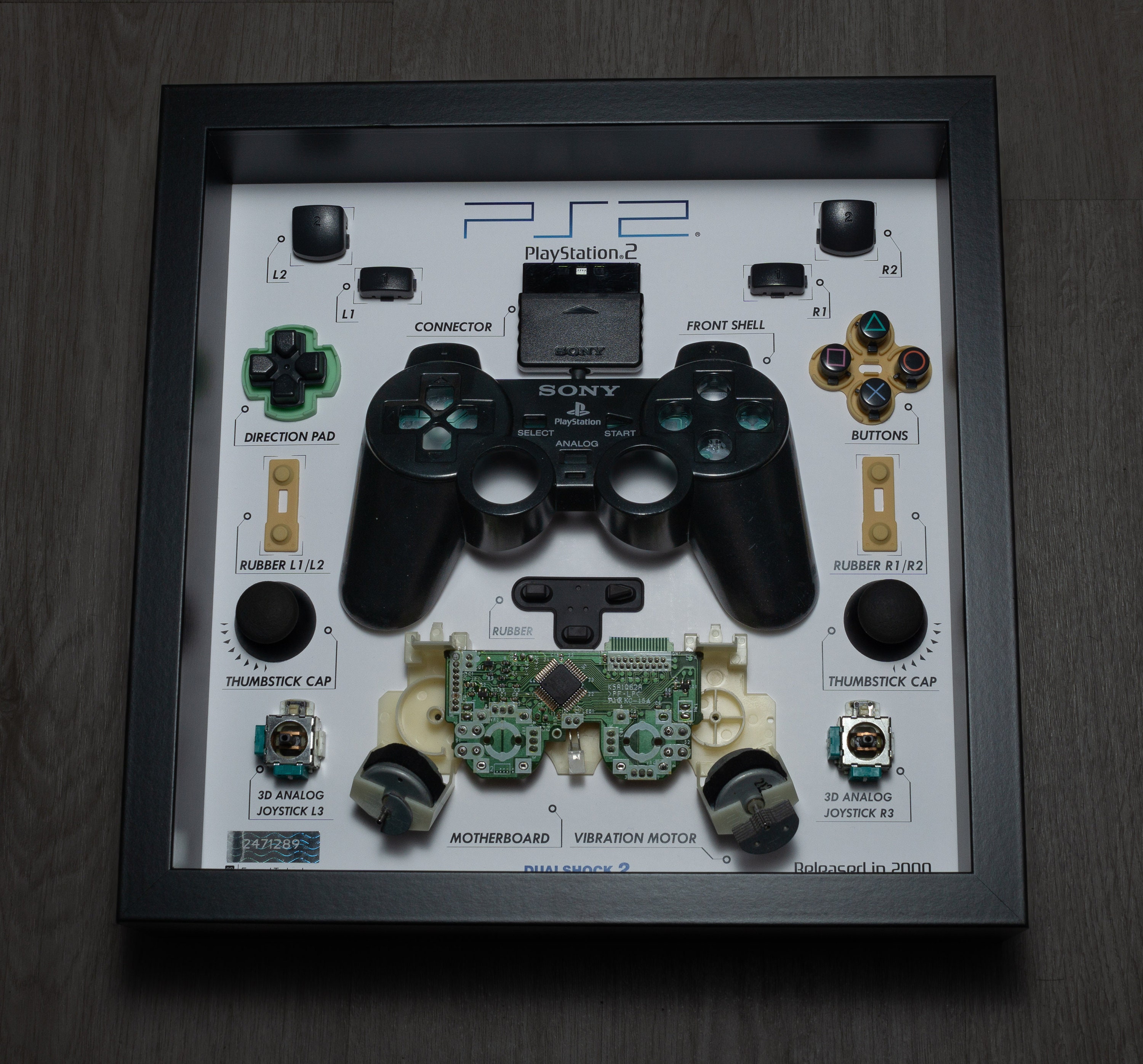 Framed Play Station 2 Controller Disassembled Game Console