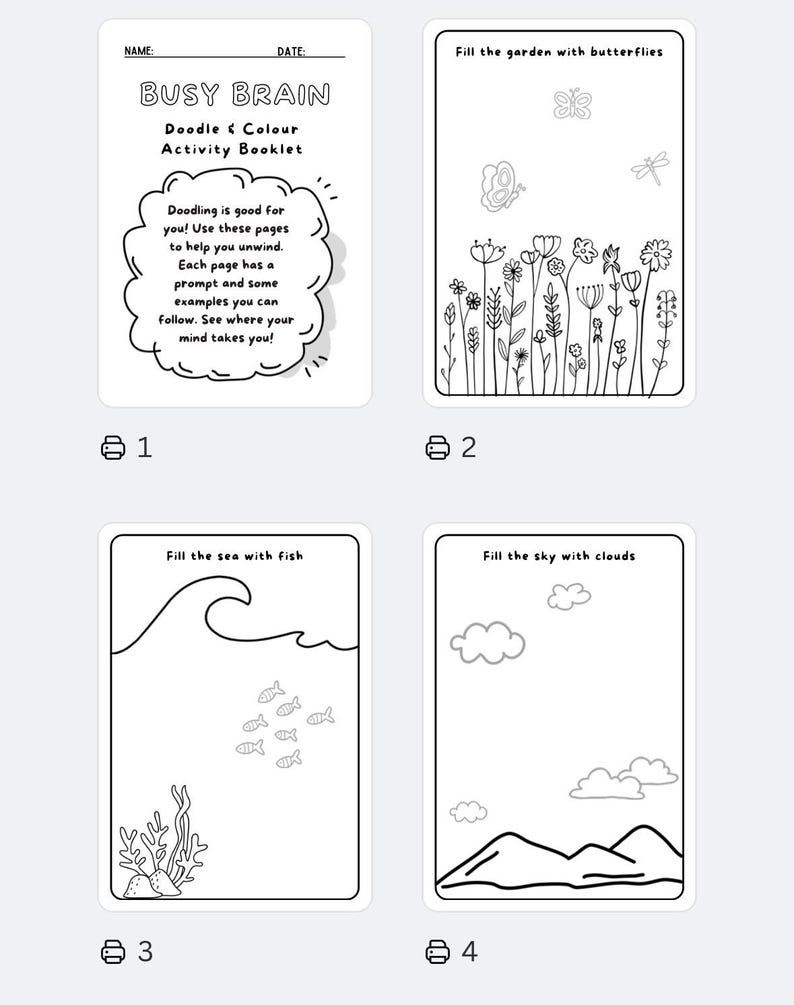 Kids Doodle Distraction Worksheets Book, Doodle and Color, Mental ...
