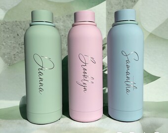 Personalised Water Bottle Laser Engraved Stainless Steel Insulated Bottle with rubber handle Customised Bottle 500ml Custom Flask with name