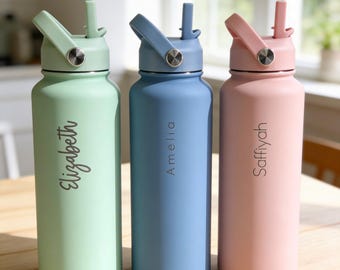 Personalised 1 Litre Water Bottle – Custom Name Laser Engraved Bottle, Stainless Steel Insulated Gift, Gym Bottle, Teacher & Bridesmaid Gift