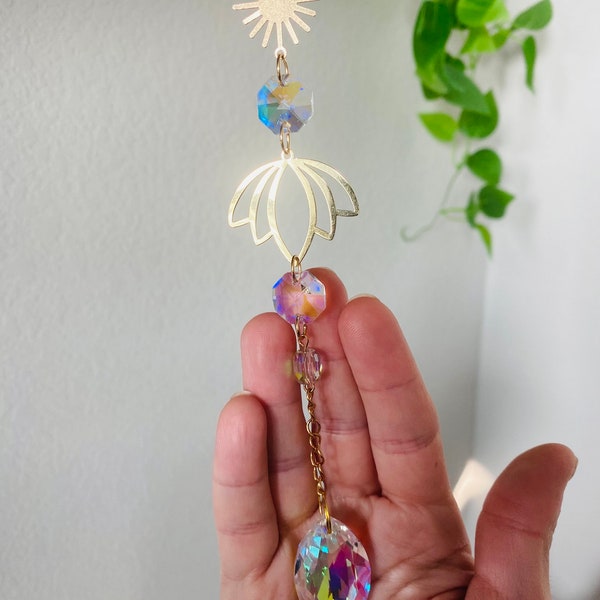 Crystal Sun Catcher, Window Sun Catcher, Hanging Crystal Prism, Lotus Sympathy Gift, Rainbow Bridge, Remembrance Gift, In Loving Memory