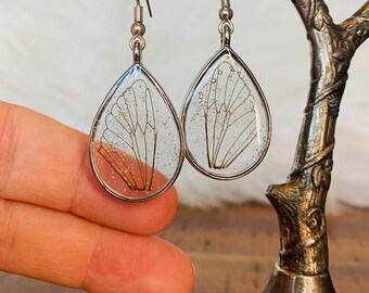 Fairy Wing Earrings, Fairycore Jewelry, Real Wing Earring, Cicada Wings, Faery Jewelry, Woodland Fairy Jewelry, Boho Naturecore Jewelry Gift