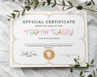 Tooth Fairy Certificate, Printable Digital Download, Keepsake, Tooth Fairy Printable, Tooth Fairy Gift, First Tooth Certificate, Tooth Fairy