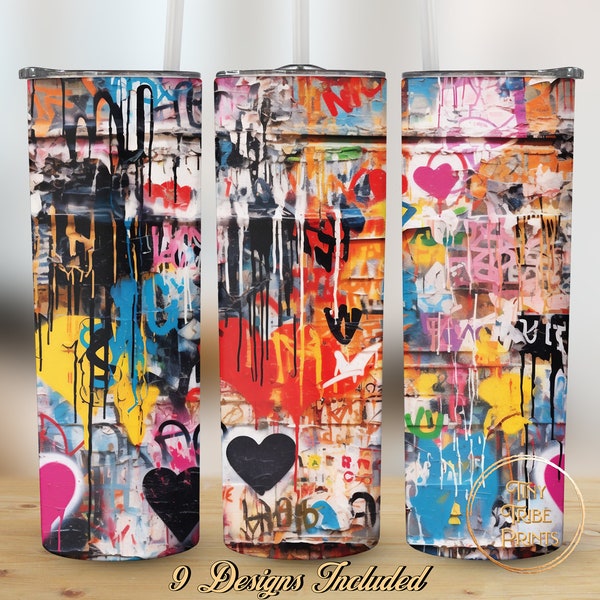 Graffiti Heart 20 oz Skinny Tumbler Sublimation Design, Straight & Tapered Tumbler Wrap PNG, Instant Digital Download, Abstract Art