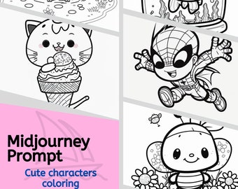 Midjourney Prompt, Cute Kids Coloring Pages, Digital AI Art (Instant Download)