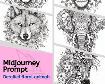 Midjourney prompt, Create adult animal coloring pages, professional digital Ai generated art, Colouring book illustrations, Instant download