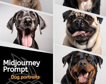 Midjourney prompt, Create Realistic dog portraits, professional digital Ai wall art, book illustration, Poster design, Instant download