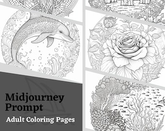 Midjourney prompt, Create detailed adult coloring pages, professional digital Ai generated art, Colouring book , Instant download