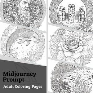 Midjourney prompt, Create detailed adult coloring pages, professional digital Ai generated art, Colouring book , Instant download