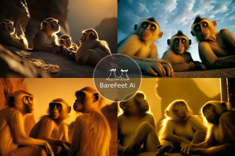 Monkeys Realistic National Geographic animal wall art portrait Midjourney prompt