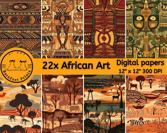African Art Digital Paper bundle with 22 Seamless Patterns, High-Resolution 12x12" 300 DPI JPG for Personal and Commercial Use POD Projects