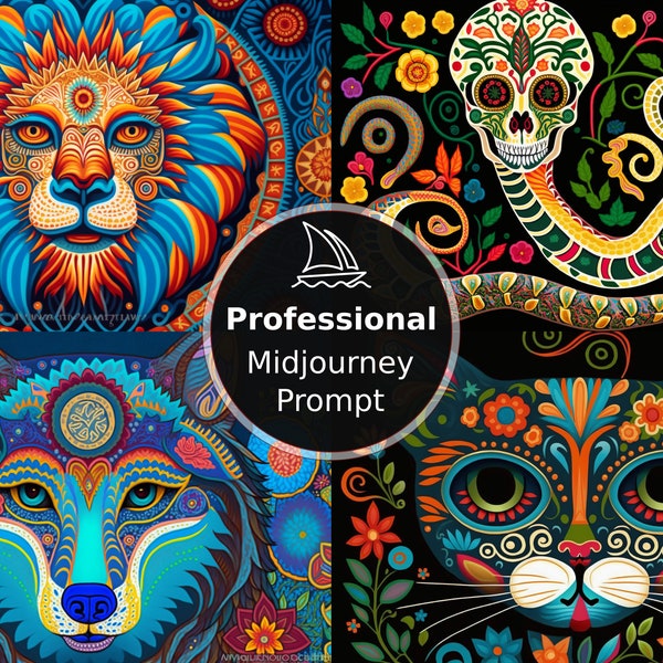 Midjourney prompt, Create colorful sugar skull animal portraits, day of the dead, professional digital Ai generated art, Instant download