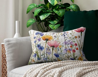 Coussin fleurs sauvages, coussin lombaire fleurs sauvages, coussin fleurs sauvages, coussin lombaire fleurs sauvages, décoration de chambre d'enfants fleurs sauvages, coussin floral