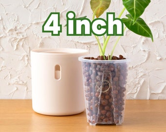 Leca Pots, Semi Hydro Self Watering Planter for Leca and Pon | Hydroponic Plant Pot with Water Level Indicator, Clear Net Pot | 4 inch