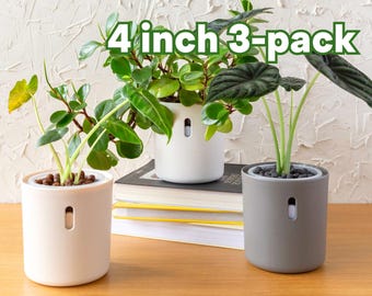 LECA Pots 3-pack, Semi Hydro Self Watering Planter for Houseplants | Hydropot Hydroponic Plant Pot | 4 inch