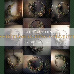 OPENING SALE!!! 10 X Aussie Floral Ring Digital Backdrops, Floral Hoop Maternity Backdrop Overlays, Fine Art Textures, Photoshop Overlays