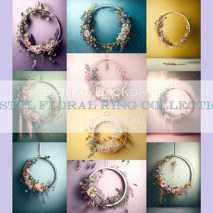 OPENING SALE!!! 10 X Pastel Floral Ring Digital Backdrops, Floral Hoop Maternity Backdrop Overlays, Fine Art Textures, Photoshop Overlays