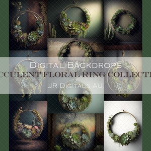 OPENING SALE!!! 10 X Succulent Floral Ring Digital Backdrops, Floral Hoop Maternity Backdrop Overlays, Fine Art Textures, Photoshop Overlays