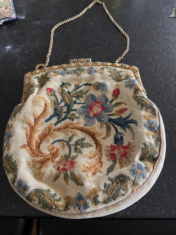 Floral Needlepoint Embroidery Purse - image 1