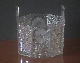 Antique Clear Cut Glass Floral Design Etched Basket (circa: Early 1900&#39;s)